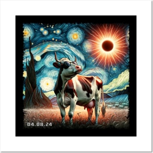 Cow Eclipse Expedition: Stylish Tee Featuring Serene Bovine Companions Posters and Art